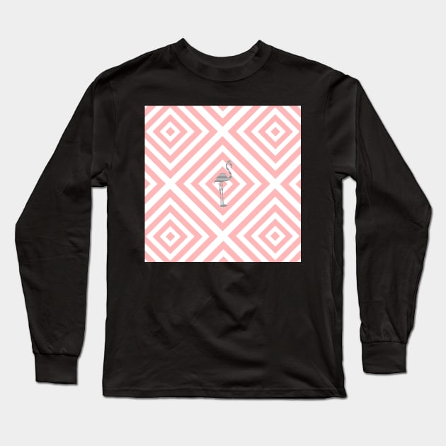 Gray Flamingo - Abstract geometric pattern - pink and white. Long Sleeve T-Shirt by kerens